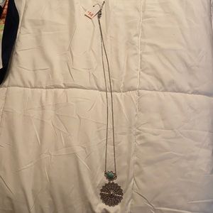 Silver/gold turquoise long pendant necklace